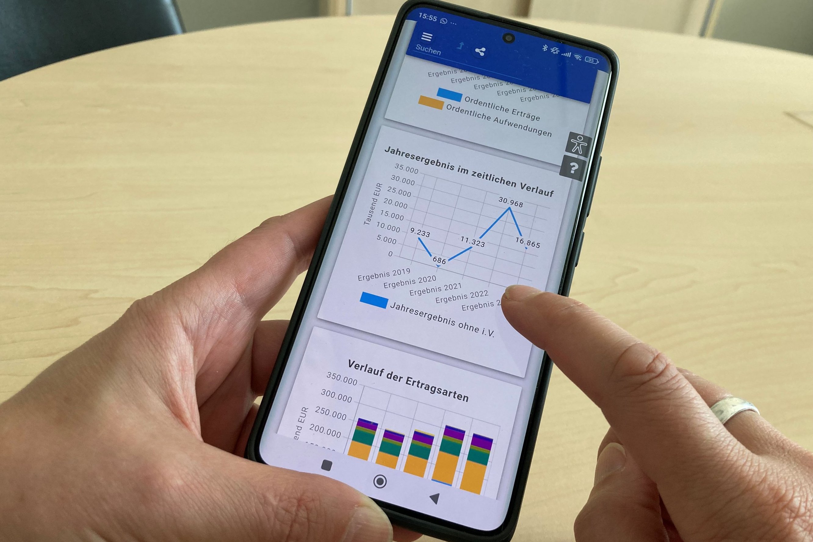 Eine Ansicht des interaktiven Jahresabschlusses auf einem Smartphone