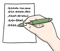 Illustration: Jemand schreibt auf einen Zettel