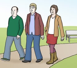 Illustration: Drei Erwachsene gehen zusammen spazieren