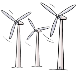 Illustration: Drei Windräder nebeneinander
