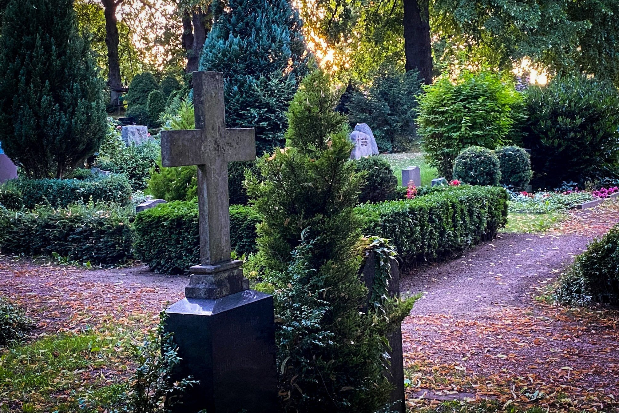 Blick auf einen Friedhof.