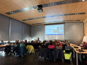 Die Teilnehmenden der Öffentlichkeitsbeteiligung lauschen im Ratssaal einem Vortrag