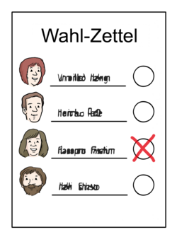 Ein Wahlzettel mit einem roten Kreuz bei einer Person