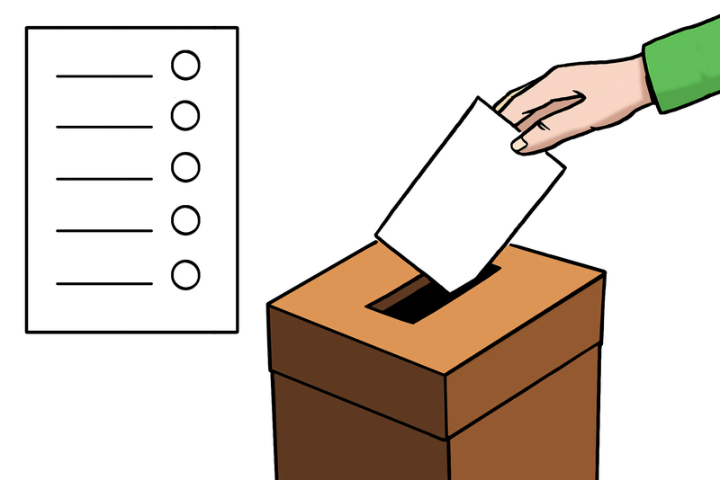 Illustration: Jemand wirft einen Stimmzettel in eine Wahlurne