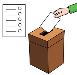 Illustration: Jemand wirft einen Stimmzettel in eine Wahlurne