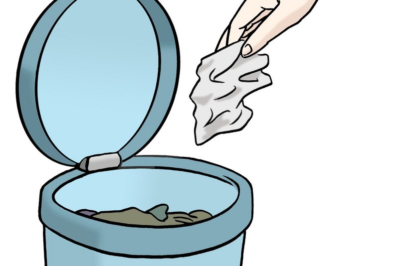 Illustration: Jemand entsorgt etwas in den offenen Mülleimer
