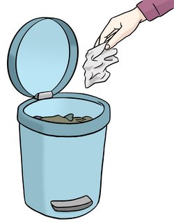 Illustration: Jemand entsorgt etwas in den offenen Mülleimer