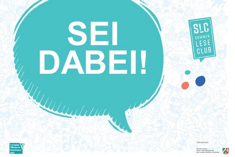 Das Logo des Sommerleseclubs mit dem Schriftzug "Sei dabei"
