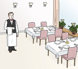 Illustration: Ein Kellner in einem Restaurant