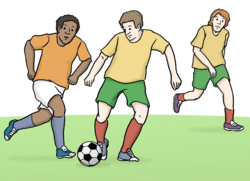 Illustration: Drei Männer spielen Fußball