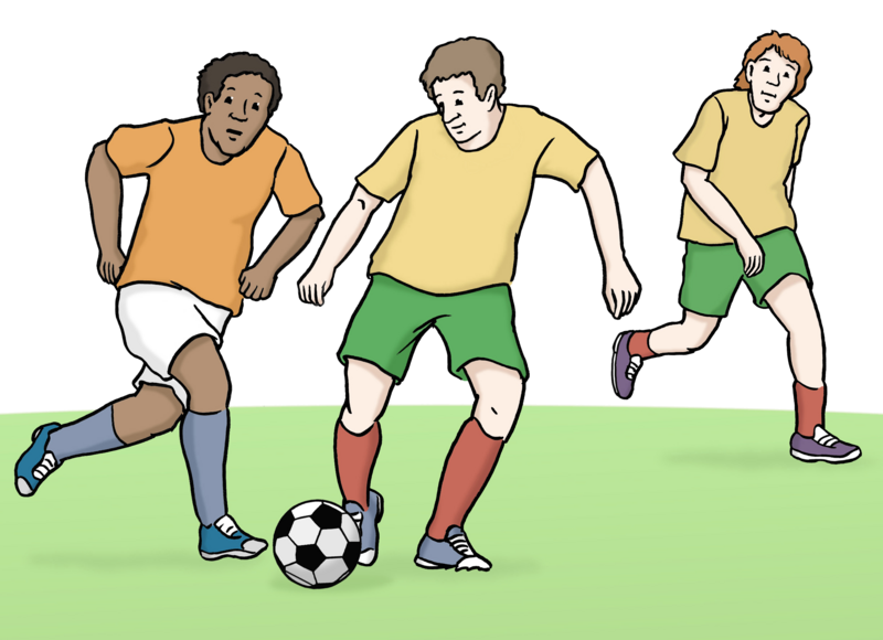 Illustration: Drei Männer spielen Fußball