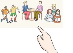 Illustration: Eine Hand zeigt auf Bilder von verschiedenen Freizeitaktivitäten
