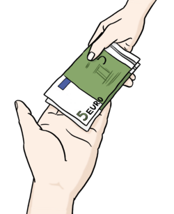 Illustration: Eine Hand nimmt Geld entgegen