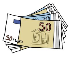 Illustration: Ein Stapel mit 50- und 20-Euro-Scheinen