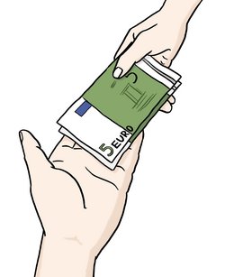 Illustration: Jemand bekommt Geldscheine gereicht