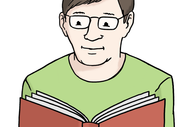 Illustration: Ein Mann liest in einem Buch