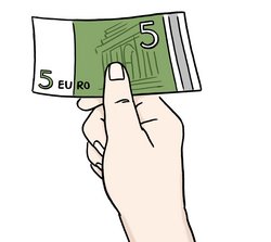 Illustration: Jemand bezahlt mit einem 5-Euro-Schein