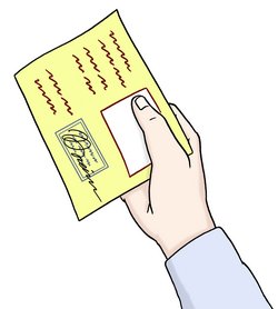 Illustration: Ein Hand überreicht eine gelbe Bescheinigung