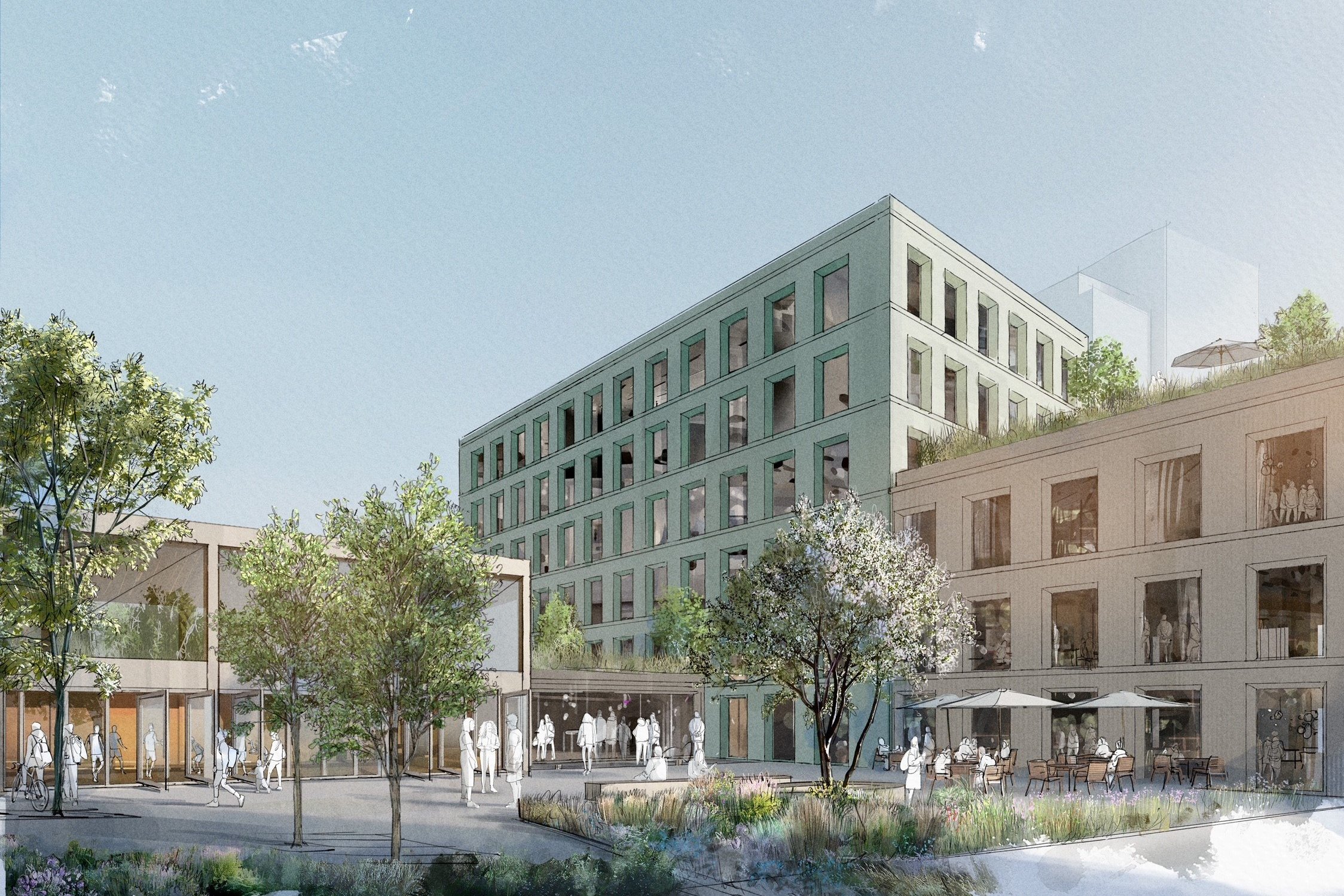 Ein gezeichneter Entwurf für das geplante p&c Gebäude