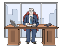 Illustration: Der Bürgermeister sitzt an seinem Schreibtisch