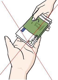 Illustration: Geld wandert von einer Hand in die andere, aber das Bild ist durchgestrichen