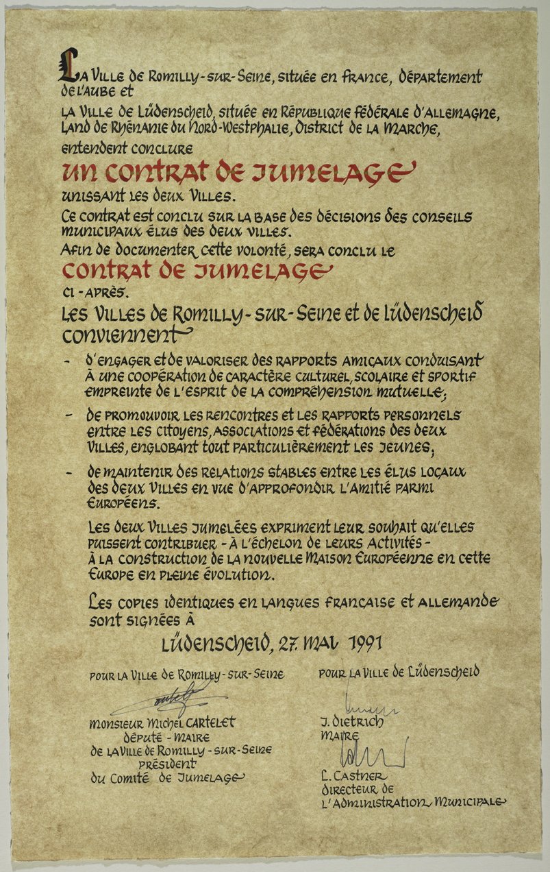Städtepartnerschaft Romilly-sur-Seine Urkunde